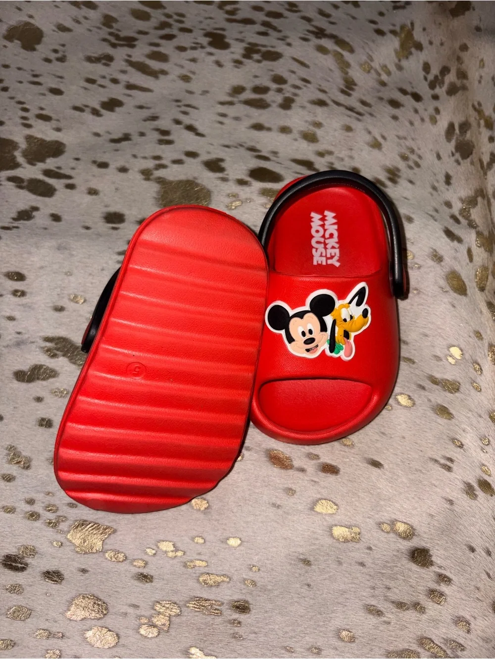 Disney Red Kids Slip-On Sandals with Mickey & Friends Graphics